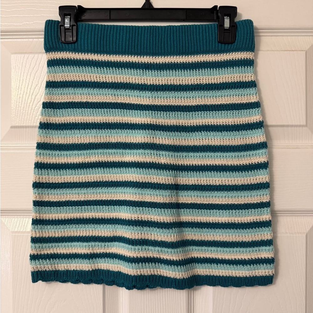 Wild Fable Striped Knit Mini Skirt Teal Blue Size S